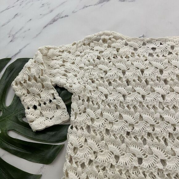 Extra Touch International Womens Vintage 90s Crochet Sweater One Size White Open - Picture 11 of 13